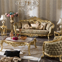 Ensemble de canapés de style luxueux 100% sculpté à la main avec feuille d'or Laque antique Canapé de salon personnalisé