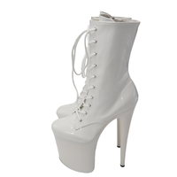 8 pouces-20cm bout rond à lacets modèles passerelle croix habillage Sexy fétiche chaussures bande pôle danse exotique danseuse bottines gothique