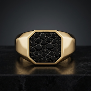 Anillo de Sello Clásico para Hombre en Oro Amarillo con Racimo de Diamantes Negros Naturales, para Compromiso, Boda o Uso Diario, Oro 10K/14K/18K, Plata 925/935 - Product Image 1