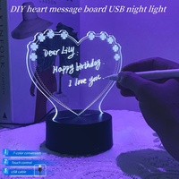 Tableau d'affichage 3D en forme de coeur, veilleuse USB d'ambiance, lumière de table LED, base en acrylique transparent, cadeaux de vacances et d'anniversaire