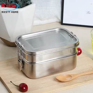 Nicety Hot Sale Custom Stainless Steel Lunch <strong>Box</strong> Portable Bento square 2 Layers Lunch <strong>Box</strong> <strong>Waterproof</strong> <strong>Storage</strong> <strong>Box</strong> for School - Product Image 2