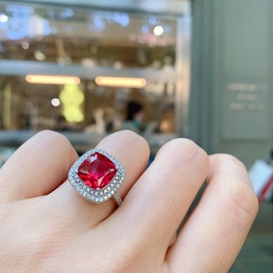 Fashion 12*12mm Red Zircon Princess Cut Vintage Wedding <b>Earrings</b> Ring Eco-friendly Brass Red Bridal Jewellery 3Pcs <b>Sets</b> - Product Image 3