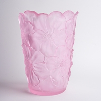 Vase en cristal rose avec motif de pétales de pivoine en relief 3D pour centre de table de mariage, décoration de la maison