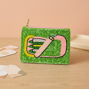 Porte-monnaie artisanal perlé vert avec fermeture éclair, pochette carrée brodée, design tendance, couleurs mélangées, pour usage promotionnel - Product Image 3