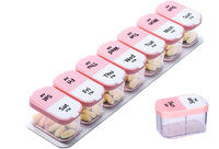 Boîte de rangement pour comprimés en plastique PP coloré, détachable, logo personnalisable, 14 compartiments, boîte à pilules hebdomadaire 7 jours