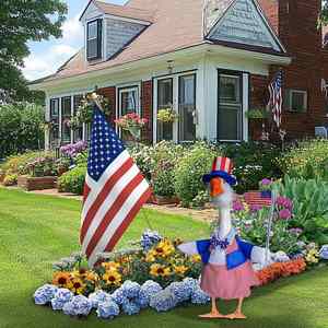 Décoration extérieure pour le Jour de l'Indépendance/Memorial Day, Statue de perron du 4 juillet, Statue de canard Uncle Sam de 23 pouces pour le jardin - Product Image 5
