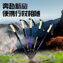 Bâton de randonnée télescopique en alliage d'aluminium à trois sections, pointe en acier au tungstène, poignée droite, longueur 137 cm - Product Image 2