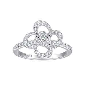 Custom Wholesaler Fine Jewelry 925 Sterling <b>Silver</b> Zircon Flower Shape Luxury Engagement <b>Ring</b> Women Birthday Party Gifts Rhodium - Product Image 1