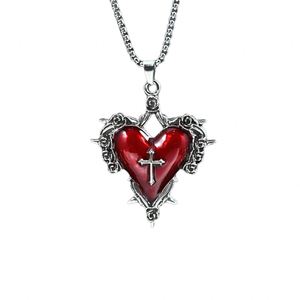 Vintage Dark Thorn Rose <b>Cross</b> Necklace for Women Gothic Punk Necklace Women <b>Men</b> Punk Necklace Thorn Red Heart Pendant Necklace - Product Image 5