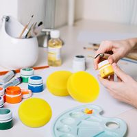 Spons kuning bulat lukisan spons seniman sintetis spons tembikar untuk melukis kerajinan keramik penggunaan rumah tangga