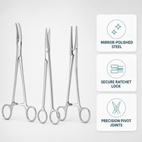 Ensemble d'instruments chirurgicaux en acier inoxydable, 10 pièces, avec plateau de rangement, pinces, ciseaux, manche de scalpel, porte-aiguille, pinces hémostatiques