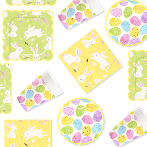 Juego de Vajilla Desechable para Fiesta Temática de Pascua DAMAI, Platos de Papel, Servilletas, Mantel, con Diseño de Conejito y Huevo de Pascua - Product Image 4