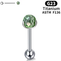 Gaby F136 Anneau de piercing pour la langue en Titane avec boule disco et petites pierres en forme d'ampoule, filetage interne