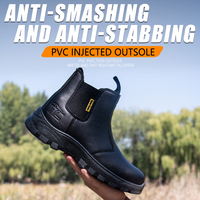 Bottes d'hiver unisexes en cuir à bout en acier noir, semelle en PVC, semelle intermédiaire en acier, sans lacets pour un port facile, utilisation en usine et sur chantier