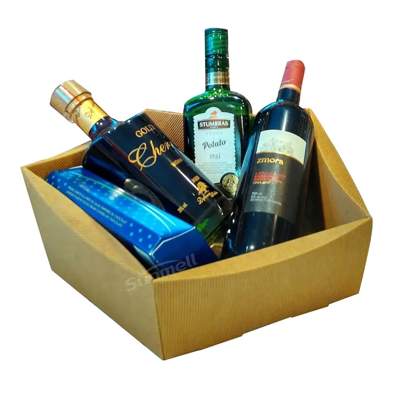 Özel beşgen hediye şarap ve gıda için sepet tepsi sunum karton sepet kutusu