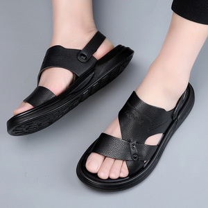 Sandalias de hombre con tiras cruzadas, primera capa de cuero vacuno, suela de EVA antideslizante, casuales de verano, punta abierta, con hebilla. - Product Image 5