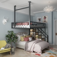 Lit superposé style nordique gain de place avec bureau et rangement, lit supérieur simple pour chambres d'enfants, structure en fer, modèle JGP1, vente en gros