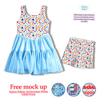 Vestido Deportivo de Malla Activa para Niñas con Estampado Patriótico de Estrellas en Nailon y Spandex, Color Personalizado, MOQ Bajo, Vestido Tutú Deportivo con Malla Exterior