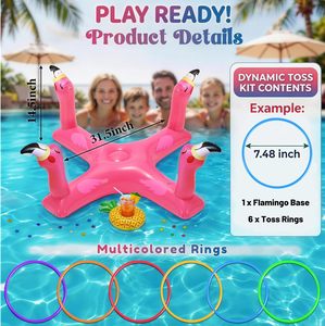 Inflatable Flamingo <b>Ring</b> <b>Toss</b> <b>Game</b> with 4 Heads and Multi-Colored <b>Rings</b> - Product Image 2