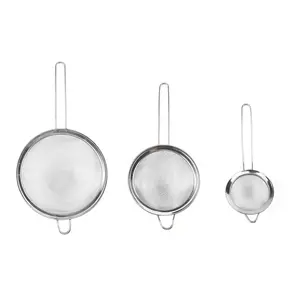 3 Pcs Kitchen Gadgets Flour Fruit Tea Oil Stainless Steel Fine Mesh Strainer Sifter Sieve Filter Set