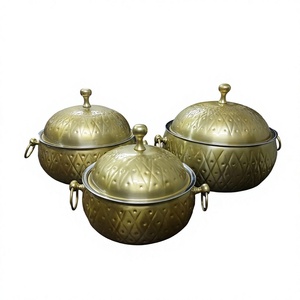 Set Of Three Hotpot Hammered Design Luxury New Casserole Classic Stylish Designer Metal Food Warmer - Product Image 1