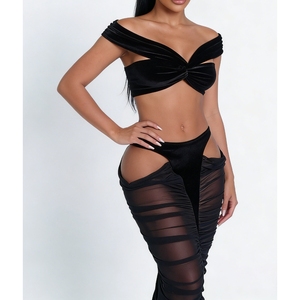 New Sexy Hot Girl Women's Strapless Top High-Waisted <b>Patchwork</b> Sheer <b>Skirt</b> 2-Piece Set Fashion - Product Image 5