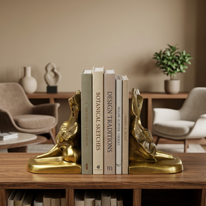 AK Brass Handmade Floral Design Metal <b>Bookends</b> Set of 2 Brass Finish Decorative Book Ends for Living Room, Office & Shelf Decor - Product Image 2