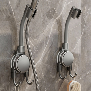 Suction Cup Shower Head Holder With Double Hooks Gunmetal Gray Universal Adjustable For Bathroom Shower Heads - Product Image 1