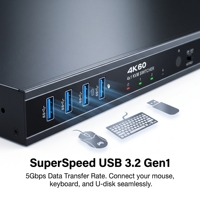 PINWEI Commutateur KVM DP 4 ports 4K60, 4 vers 1 moniteurs, Commutateur KVM DP1.4a USB 3.0 5 Gbps 4 vers 1 moniteur, Plug & Play