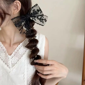 Hot Selling Fashion Light Luxury Black White Lace Bowknot Hair Tie Popular Niche Design Women's Hair Ties Wholesale Headwear - Product Image 3