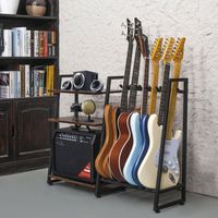 Stand Amp Gitar Multi-Gitar Modern untuk Penggunaan Bengkel, Tiga Lapis, Tidak Lipat, Dapat Disesuaikan, Multifungsi, Bahan MDF+ Logam