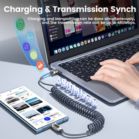 Toocki logotipo personalizado 6a 66W USB a USB C Cable de resorte digital PD carga súper rápida tipo C cables de datos para teléfono móvil