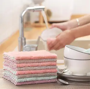 Kitchen Dish Towels Coral Velvet Dish Towel Rag Non-Stick Oil Double-Layer Printing Kitchen Towels Cloth Absorbent
