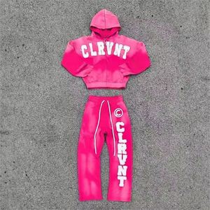Custom Zip Acid Vintage Hoodies Heavyweight Tracksuits <b>Set</b> Fashion Design with Custom Embroidery Patch Logo Printed Pattern - Product Image 2