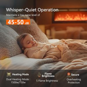 Chimenea Eléctrica EUHOMY de 50 Pulgadas para Montar en la Pared con Llama de Color Ajustable y Control Remoto, Calentador Moderno de Vidrio Templado Negro - Product Image 4