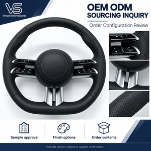 Volant en cuir noir à fond plat BZ13 pour Mercedes Benz Classe C W205, commandes à double couche, rayons fendus argentés - Product Image 2
