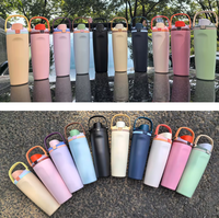Gourde sport isotherme à double paroi de 30 oz sans BPA, personnalisable avec poignée, en acier inoxydable, avec paille et couvercles