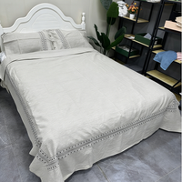 Parure de lit 4 pièces personnalisable en chanvre naturel, broderie et motifs unis, lavable
