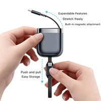 Kabel Data Ultra Retractable 240W Tipe C Single Stretch 5A PD USB-C Pengisian Cepat dengan Chip E-Marker, Kabel Pipih untuk Ponsel dan Tablet