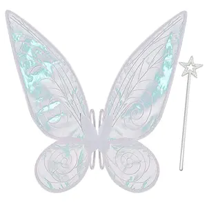 Nicro Kids Elf Wand Party Sparkling Sheer Dress up Feather Angel Fairy Cosplay Halloween Butterfly Wings Costume Fancy Clothes