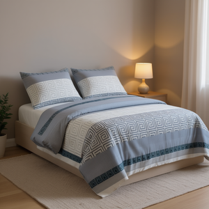 Ensemble de housse de couette zippée géométrique moderne en polyester tissé à 100 % avec taie d'oreiller, doux et respirant pour un sommeil confortable à la maison - Product Image 2