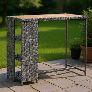 Outdoor Bar Table <b>Grey</b> Poly Rattan Steel <b>Frame</b> Acacia Wood Top Contemporary Design Durable Outdoor Furniture - Product Image 2