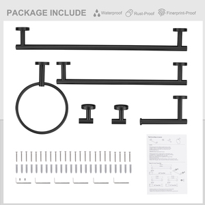 6 cái phụ kiện phòng tắm Set đen 24 inch thanh khăn, vòng khăn, Robe Hooks treo tường phòng tắm phần cứng Set - Product Image 6