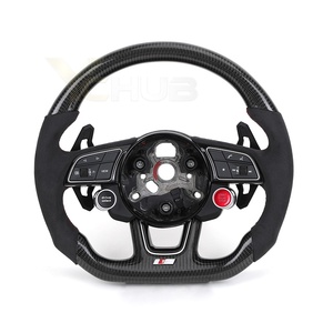 Volante Deportivo con Botón de Encendido, Línea <span class=keywords><strong>S</strong></span>, Mitad Cuero, Fibra de Carbono para <span class=keywords><strong>Audi</strong></span> A3 A4 A5 A7 A6 C8 C7 S3 S4 B8 B9 RS3 RS5 RS6 RS7 <span class=keywords><strong>Q8</strong></span> - Product Image 1