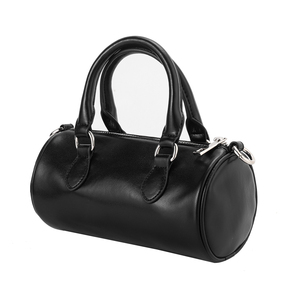 Elegante Bolso de Mano Cilíndrico de Cuero Negro con Cierre de Cremallera - Product Image 4