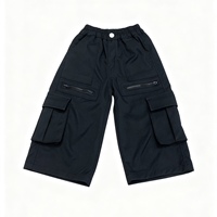 Pantalon cargo tricoté Hip Hop pour enfants (garçons et filles) en coton, léger, à jambe large, taille élastique, avec poches multiples zippées, longueur mollet, séchage rapide