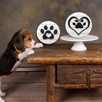 Ensemble fait à la main de 2 animaux de compagnie impression patte de chien décor en bois ferme plateau à plusieurs niveaux décorations signe de patte de chien en bois