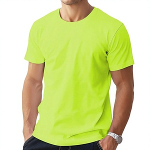 Camiseta de Manga Corta Verde Neón para Hombre, Cuello Redondo, Estilo Casual, Corte Regular, Color Sólido, Tejido de Punto, Ideal para el Verano - Product Image 1