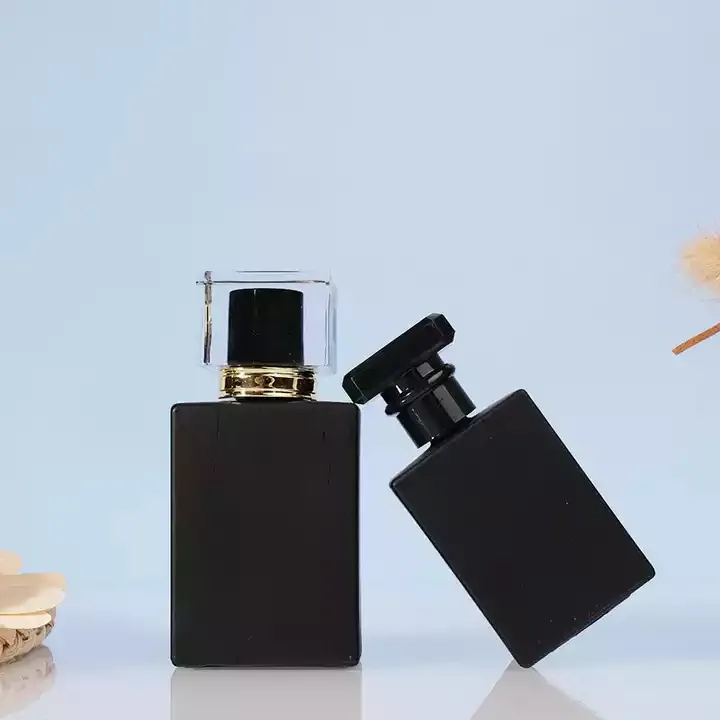 Premium empty square shape 30ml 50ml matte black glass spray perfume bottle with fine mist sprayer