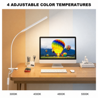 Lampe de bureau LED réglable, lumière protectrice pour les yeux à indice CRI élevé 95, bouton tactile, contrôle de la luminosité et des couleurs, minuterie à mémoire, lecture, étude, intensité variable